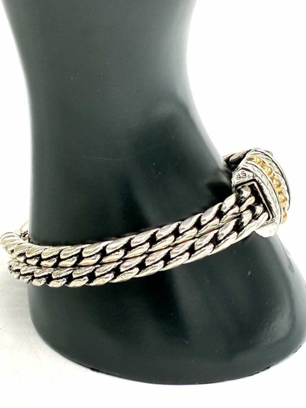 Vintage Silver Plated Two-Tone Woven Wheat Chain Bracelet Gold Bead Clasp 9”